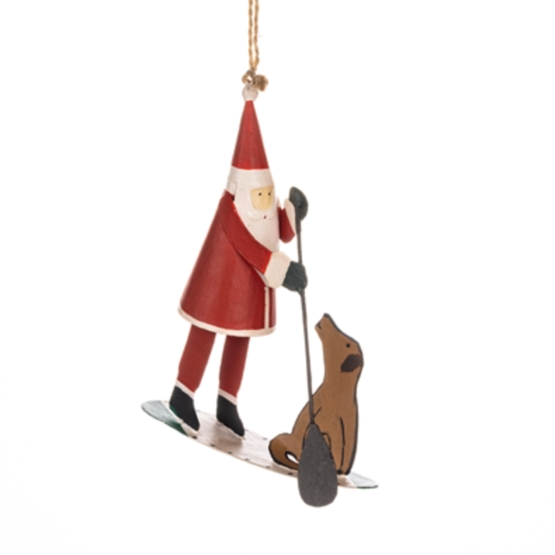 Shoeless Joe Santa & Dog on a Paddleboard Decoration