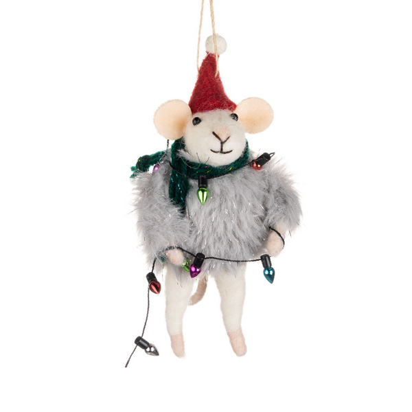 Fluffly Grey Jumper Mouse Felt Decoration