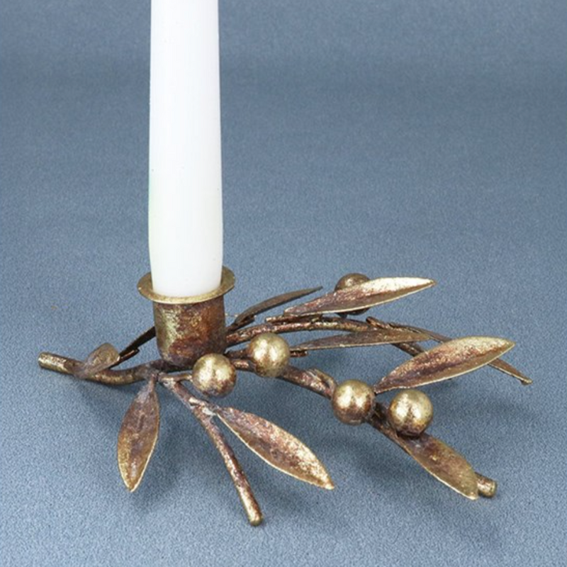 Antique Gold Sprig & Berries Candlestick