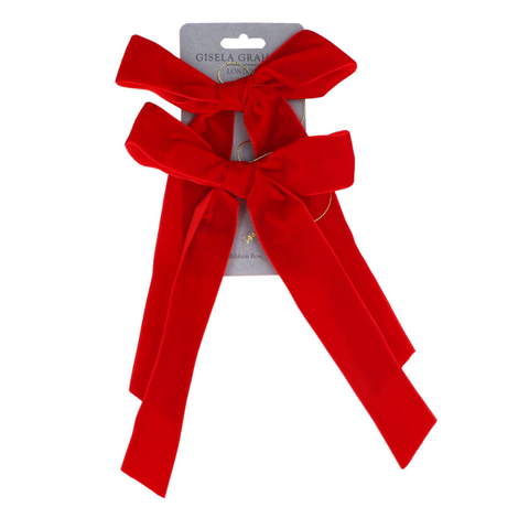 Two Red Velvet Bow Tree Decorations