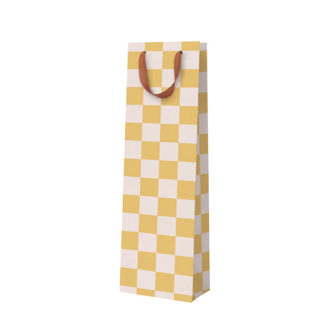 Mustard Checkerboard Bottle Bag