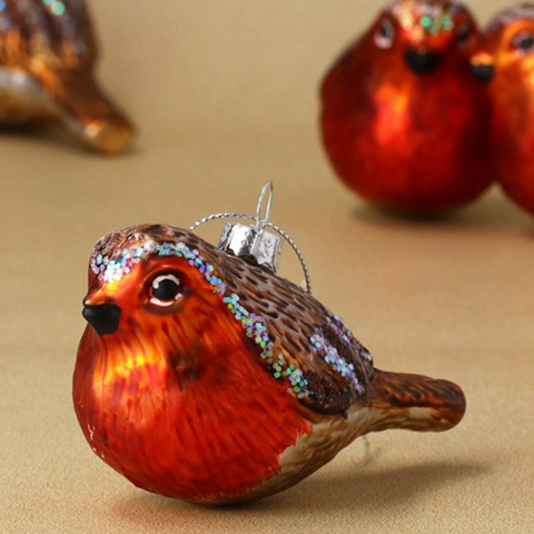 Painted Glass Robin Decoration