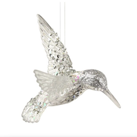 Silver Glitter Hummingbird Tree Decoration