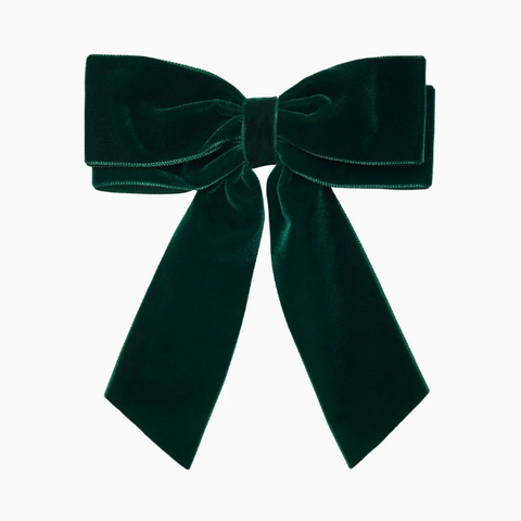 Dark Green Velvet Clip On Bow - Large