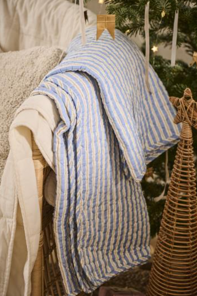 Ib Laursen Quilt blue w/white and brown stripes