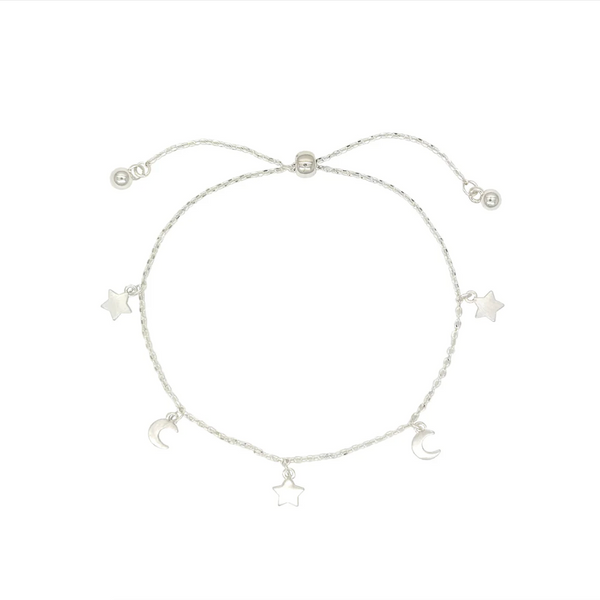 Isle & Stars Brushed Stars & Moons Charm Slider Bracelet