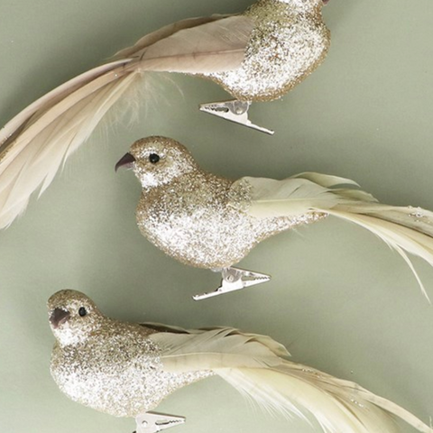 Gold Sparkle Pale Feather Clip on Bird