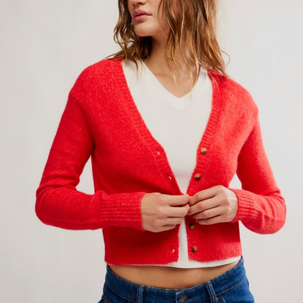 Free People School Girl Cardigan - Cherry Red