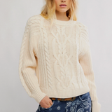 Free People Frankie Cable Sweater - Buttercream