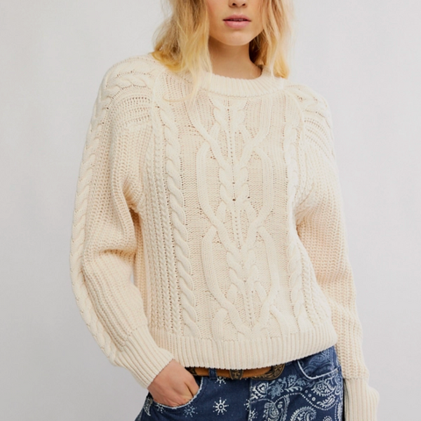 Free People Frankie Cable Sweater - Buttercream