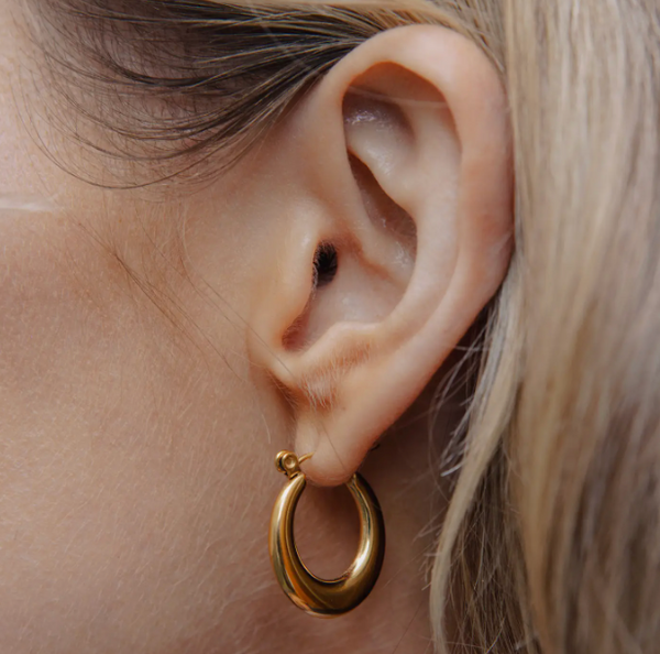 Nordic Muse Gold Oval Hoop Earrings, Waterproof