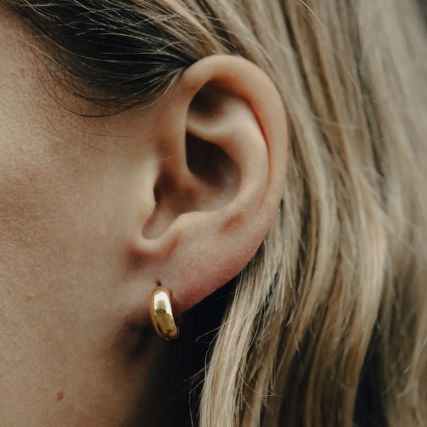 Nordic Muse Gold Small Leverback Bold Hoop Earrings, Waterproof