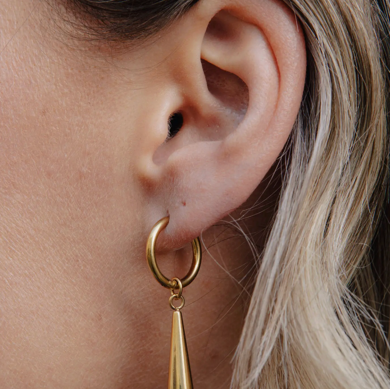 Nordic Muse Gold Elongated Drop Earrings, Waterproof