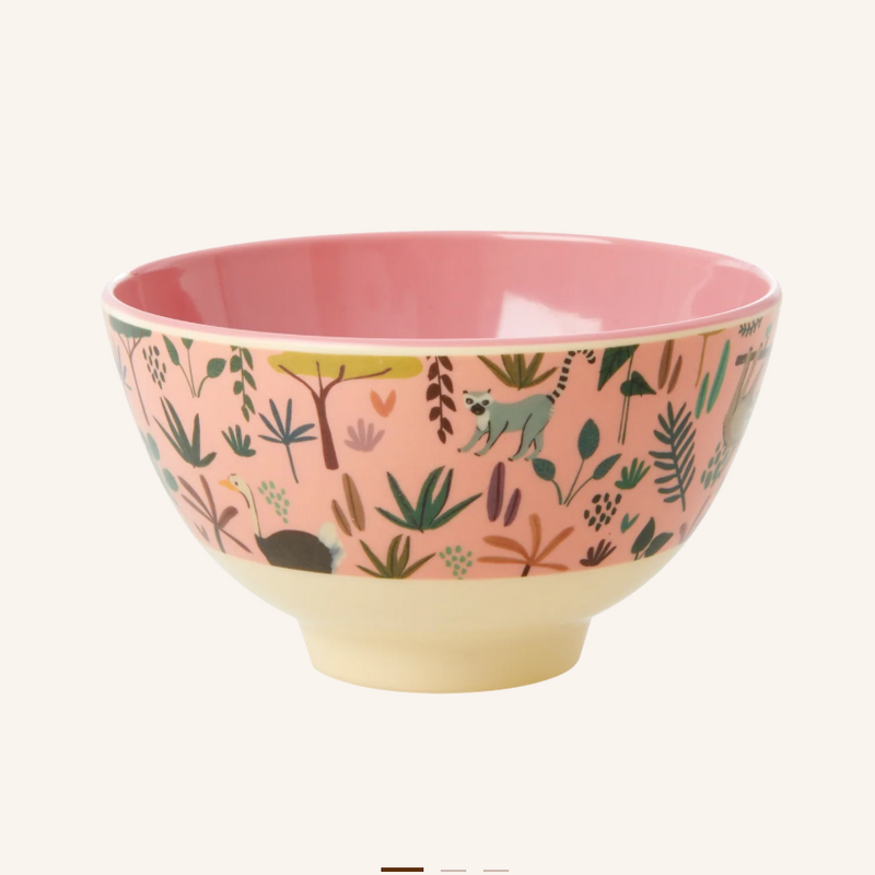Rice Small Melamine Kids Bowl - Jungle Print Coral
