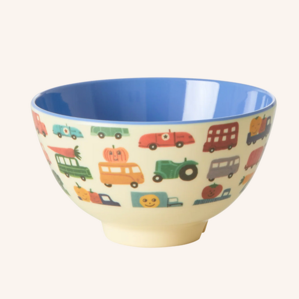 Small Melamine Kids Bowl - Happy Cars Print