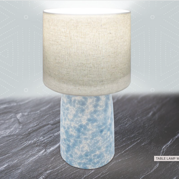 Ceramic Table Lamp With Shade - Blue