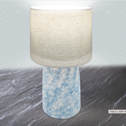 Ceramic Table Lamp With Shade - Blue