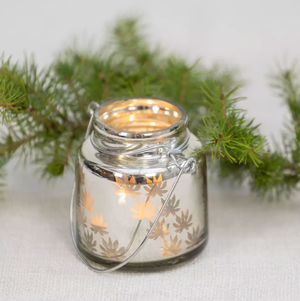 Antique Silver Etched Tealight Holder with Handle