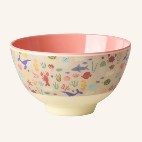 Small Melamine Kids Bowl - Ocean Print Coral