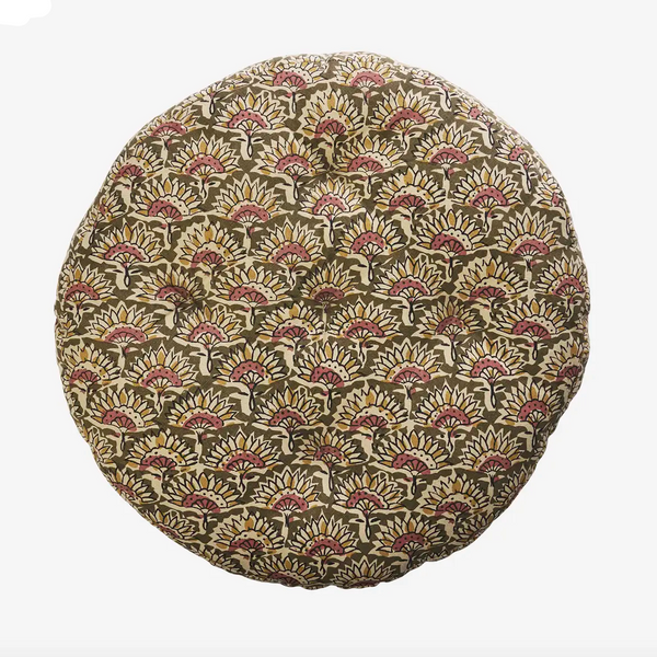 Round Cotton Chair Pad - Olive, Sand, Old Rose, Mustard