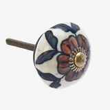 Hand Painted Stoneware Knob - Off White/Brown/Grey