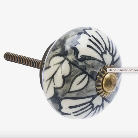 Hand Painted Stoneware Knob - Off White/Grey