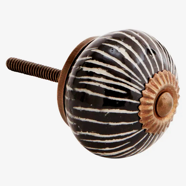 Hand Painted Stoneware Knob - Black/White