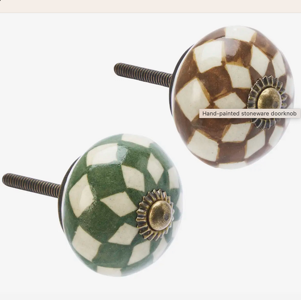 Hand Painted Harlequin Stoneware Knob - Brown/Green