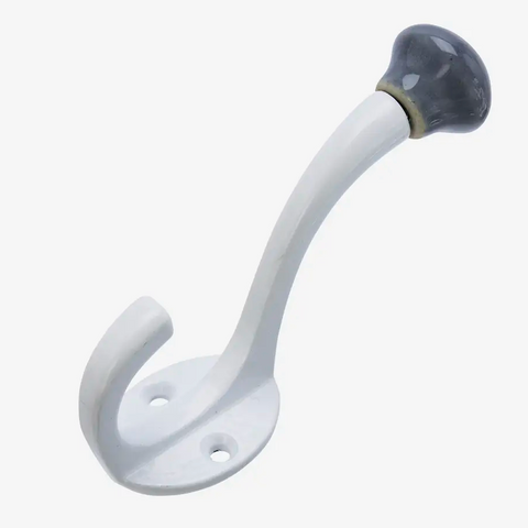 Iron Hook with Stoneware Knob - Grey/White