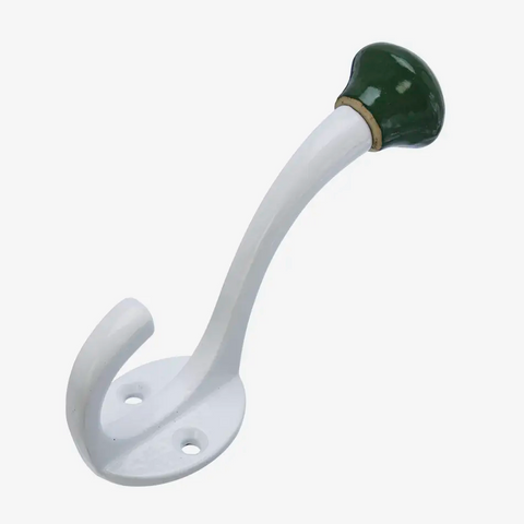 Iron Hook with Stoneware Knob - White/Green
