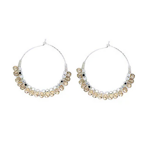 Isles & Stars Glass & Metal Bead Earring - Silver/Ivory