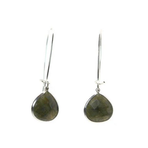 Isles & Stars Stone Tear Drop Earrings - Silver/Laboradite
