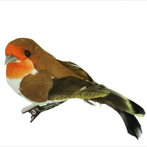 Natural Feather Clip on Robin