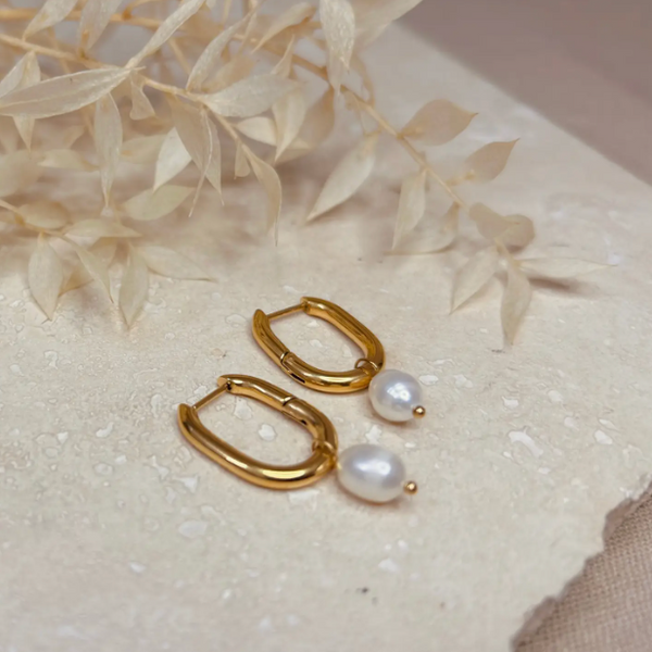 Little Nell Everyday Pearl Drop Hoop Earrings