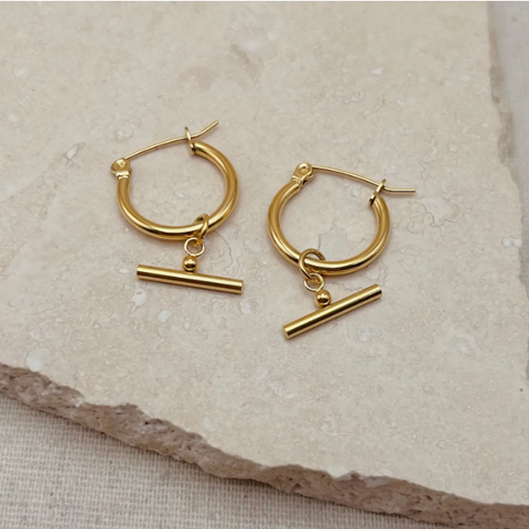 Little Nell Everyday Lightweight Gold Bar Hoops