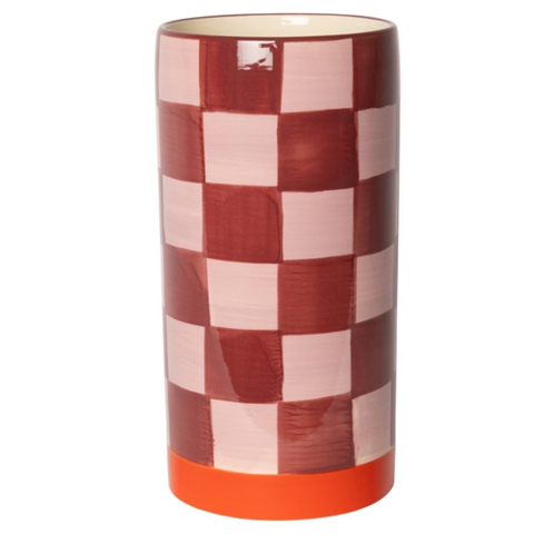 Tall Checkered Ceramic Vase - Marroon, Purple and Red
