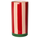 Tall Striped Ceramic Vase - Red Pink and Green