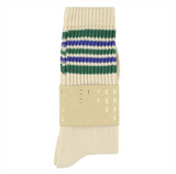 Escuyer 5 Stripes Crew Socks Ecru / Green / Blue