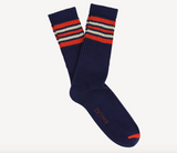 Escuyer 5 Stripes Crew Socks Blue / Orange / Ecru