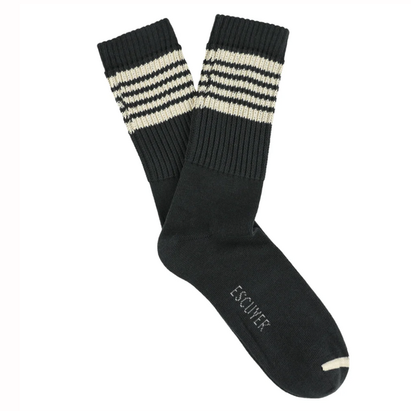 Escuyer 5 Stripes Mens Crew Socks Black / Ecru