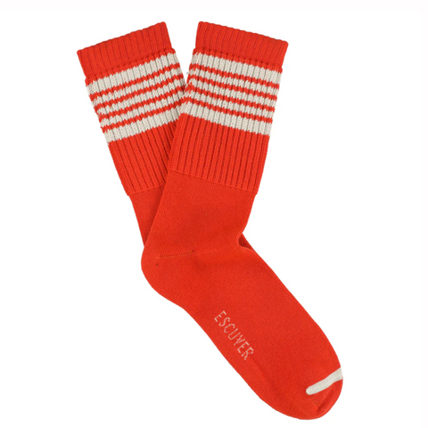 Escuyer Mens 5 Stripes Crew Socks Orange / Ecru