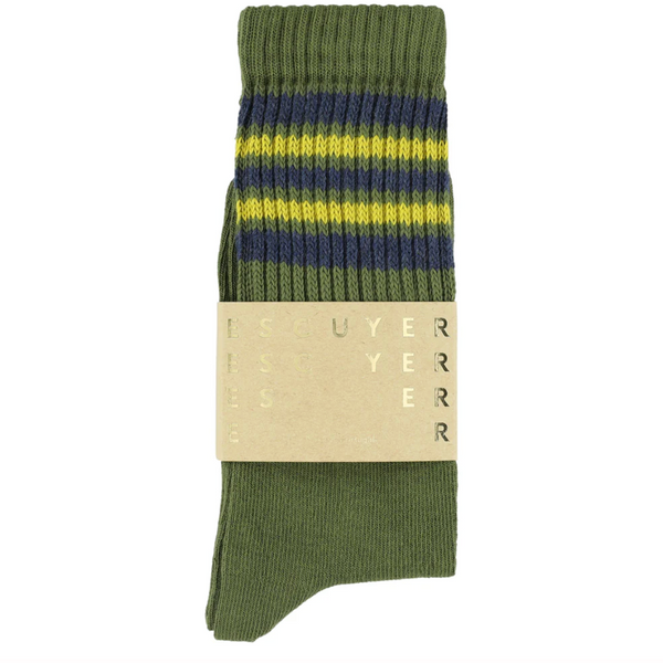 Escuyer 5 Stripes Crew Socks Khaki / Blue / Yellow
