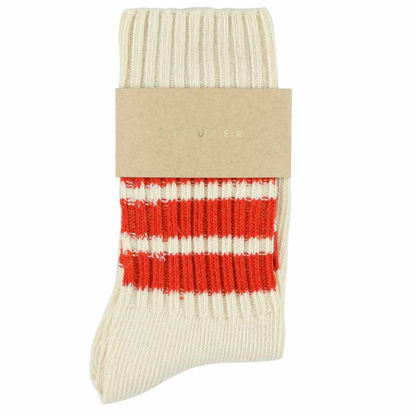 Escuyer Mens Crew Stripes Socks Ecru / Orange
