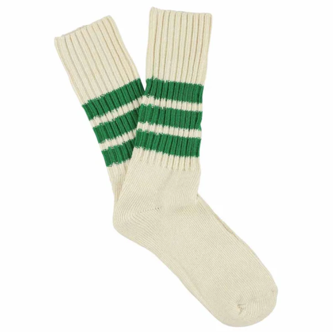 Escuyer Mens Crew Stripes Socks Ecru / Green