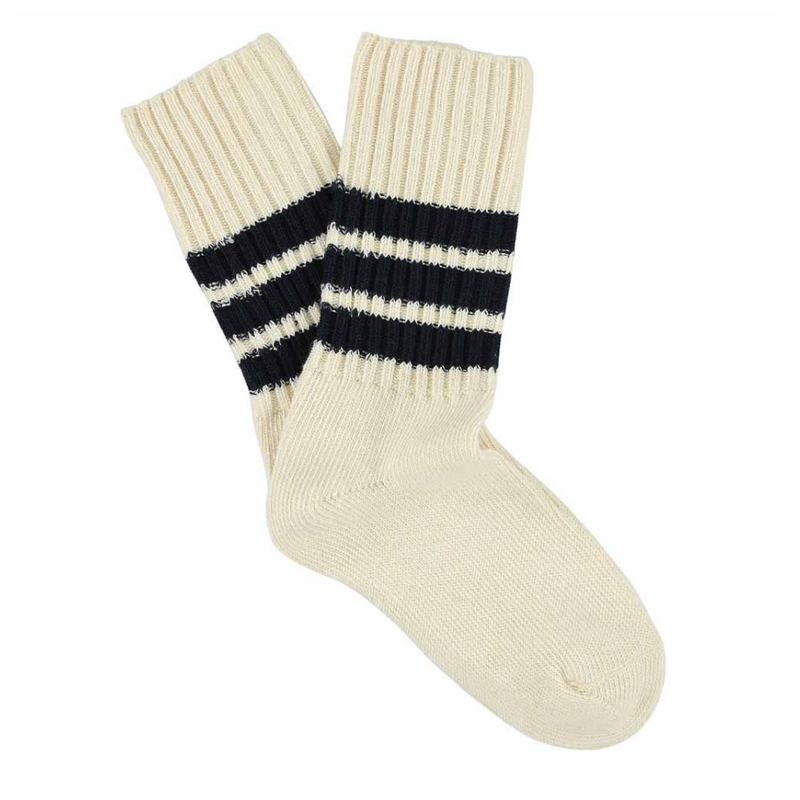 Escuyer Mens Crew Stripes Socks Ecru / Blue