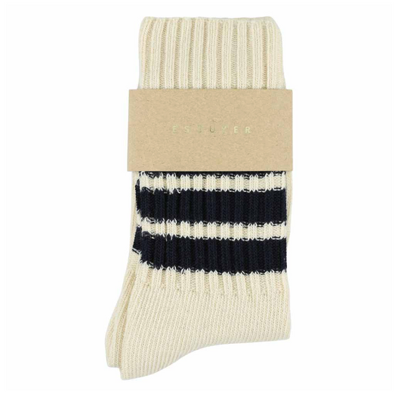 Escuyer Mens Crew Stripes Socks Ecru / Blue