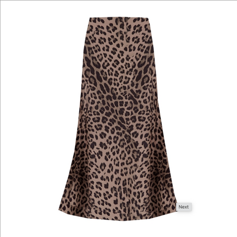 Satin Slip Skirt in Leopard Print