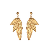 White Leaf Jagged Leaf Earring - Gold
