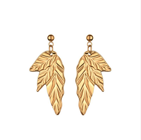 White Leaf Jagged Leaf Earring - Gold