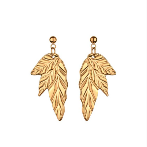 White Leaf Jagged Leaf Earring - Gold